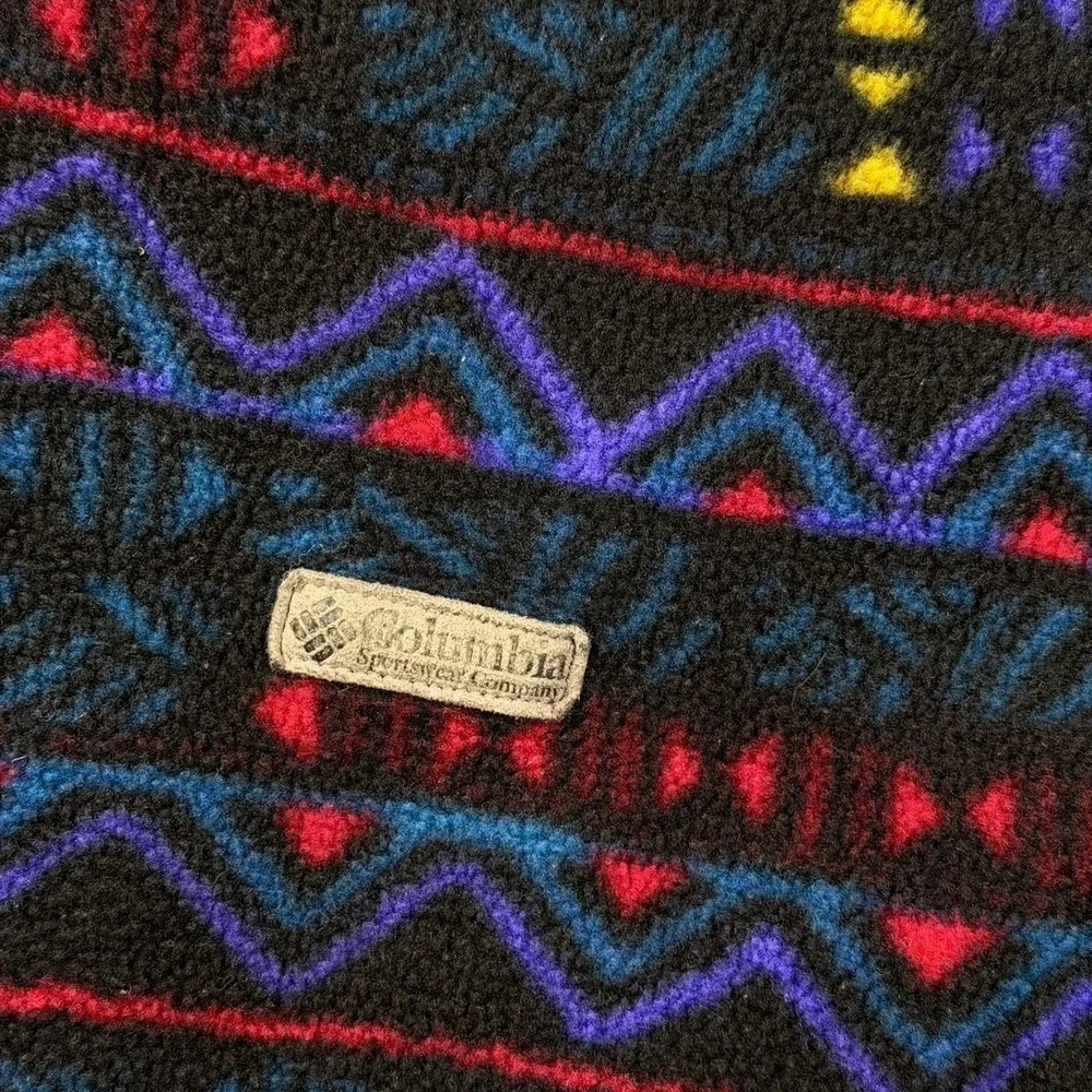 Columbia Aztec Geometric Vintage 90s Made in USA T Snap Fleece Pullover M Black